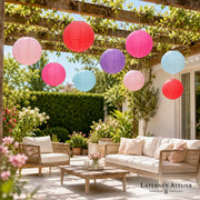 Bunte Papierlampions 25 cm als Sommerdeko fuer Terrasse und Garten