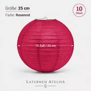 Papierlampion Rosenrot 25 cm im 10er Set zum Beschriften