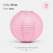 Papierlampion Rosa 25 cm im 10er Set zum Beschriften