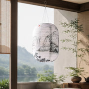 Japanische Solar-Hängelaterne Berglandschaft vor einem Fenster mit Gartenblick