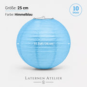 Papierlampion Himmelblau 25 cm im 10er Set zum Beschriften