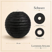 Schwarzer Papierlampion mit Maßangabe 16 cm
