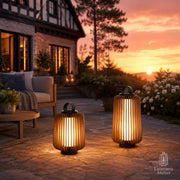 Akku-Laternen mit warmem Licht für moderne Terrasse, Garten und Lounge-Bereich