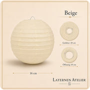 Beiger Papierlampion mit Größen- und Öffnungsangaben