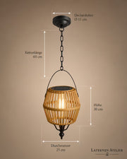 Hängende Solar-Laterne mit 25 cm Durchmesser, 30 cm Höhe, 60 cm Kettenlänge und 11 cm Deckenplatte