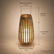 Maße der hellen Solar-Rattanlaterne mit Rattan-Optik für Garten und Terrasse