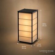 Japanische Solar-Laterne mit 30 cm Höhe, 20 cm Breite und 20 cm Tiefe