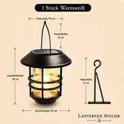 Maße der Solar-Hängelaterne Warmweiß mit 16 cm Durchmesser und Haken