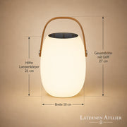 Maße der Solar-LED-Laterne Weiß mit 18 cm Breite und 27 cm Gesamthöhe