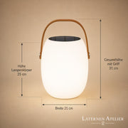 Maße der Solar-LED-Laterne Weiß mit 21 cm Breite und 31 cm Gesamthöhe