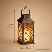 Maße der Solar Glas-Laterne mit 33 cm Höhe und 14 cm Breite