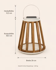 Maße der großen Solar-Holzlaterne mit 29 cm Breite und 51 cm Gesamthöhe