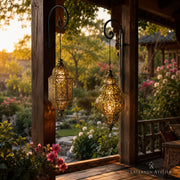 Marokkanische Solar-Gartenlaterne aus Eisen mit Aufhängung für Terrasse, Garten und Hof