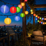 Bunte Papier-Lampion-Lichterkette Solar für Garten & Terrasse