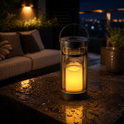 Solar-Kerzenlaterne Schwarz mit Kerzenlicht-Optik für Terrasse und Außenbereich