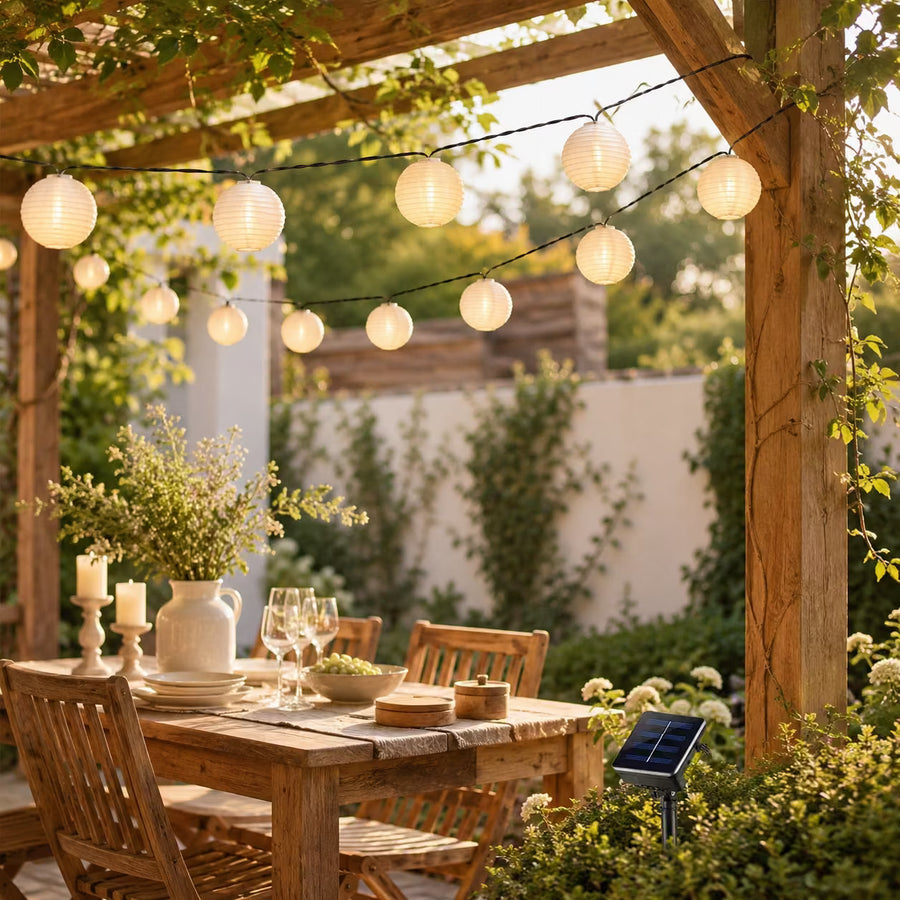 Solar-Lampion-Lichterkette Weiß für Garten & Terrasse