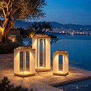Solar-Laternen aus Edelstahl in verschiedenen Höhen für Garten, Terrasse und Außenbereiche