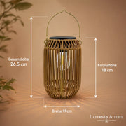 Maße der Solar-Rattanlaterne Boho Style 2 mit 26,5 cm Höhe und 11 cm Breite