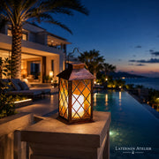 Solar Glas-Laterne mit warmem Licht am Pool und auf der Terrasse