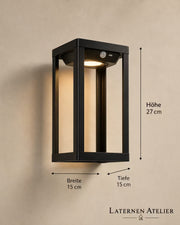Wandlaterne Glas außen mit 15 cm Breite, 15 cm Tiefe und 27 cm Höhe